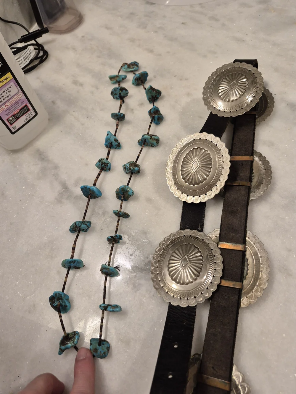 Silver Concho Leather Belt - Black Leather Western Style - Picture 5 of 5